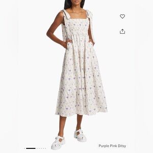 Kivari Fleur Smocked Linen-Cotton Midi-Dress (Like New!)